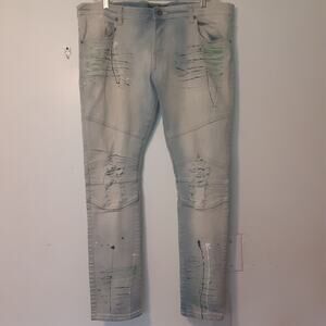 Focus Jeans Mens 42x32 Light Wash Denim Skinny Regular Distressed Grunge Skate